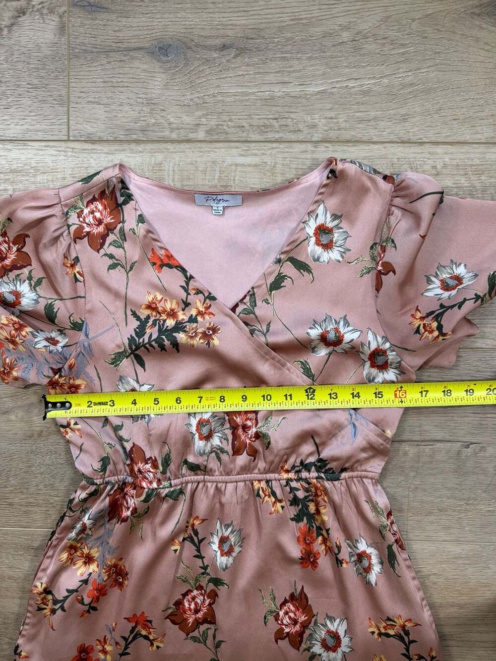 Polagram Mauve Floral Faux Wrap Midi Dress Small Flutter Sleeve Boho Cottagecore - Picture 4 of 13